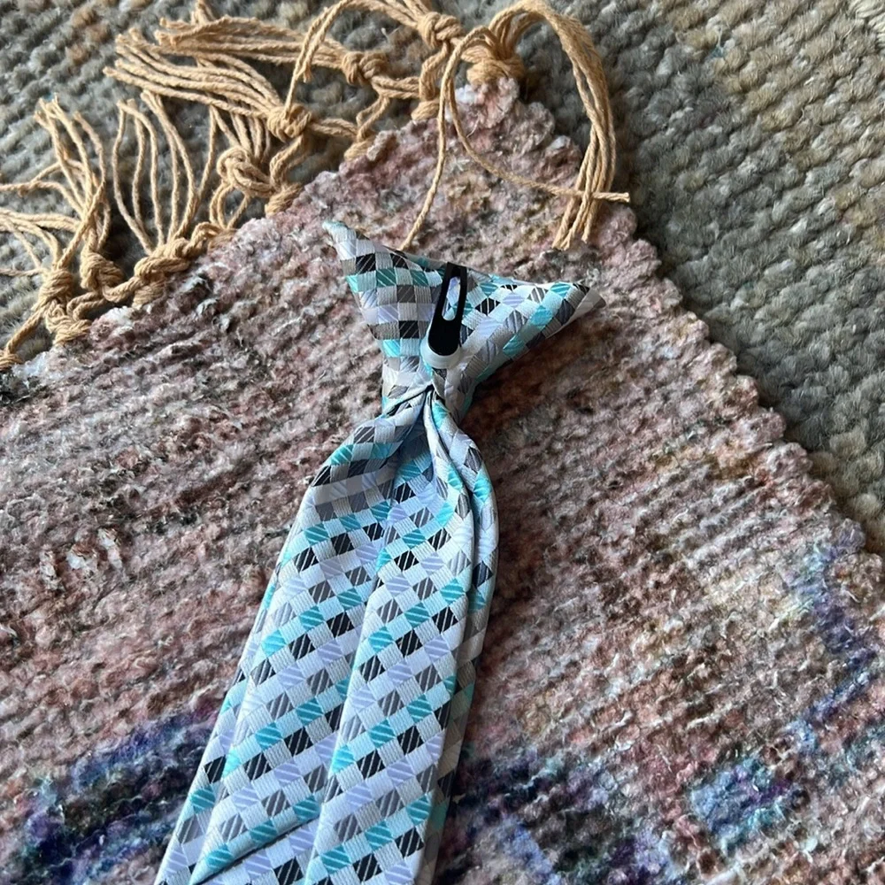 Vintage Kids Awesome Clip-on Tie - Blue, Grey and White